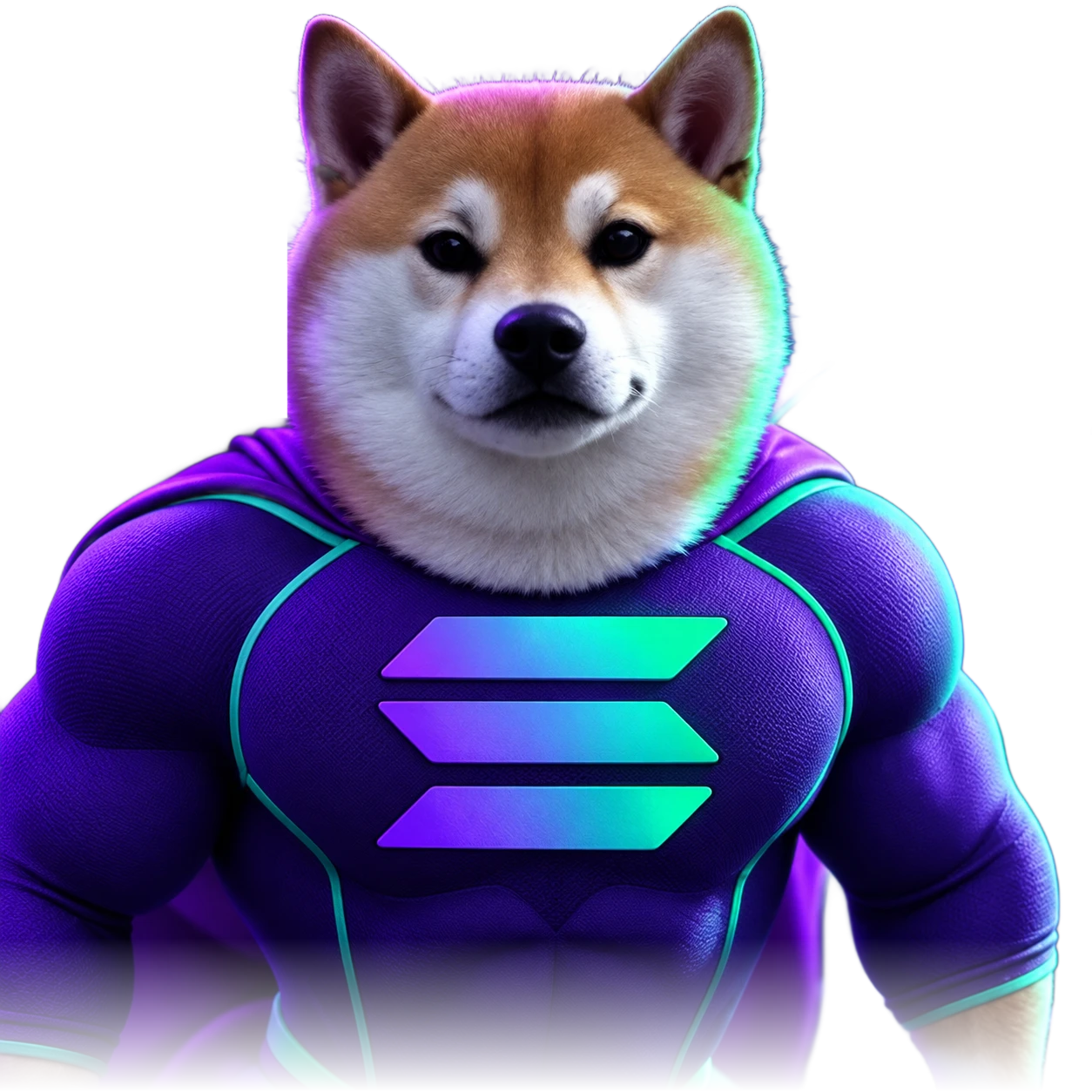 SUPER SOL — shiba superhero with the Solana emblem